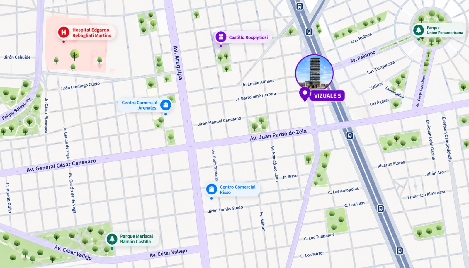 Mapa de ubicación entre San Isidro y Lince
